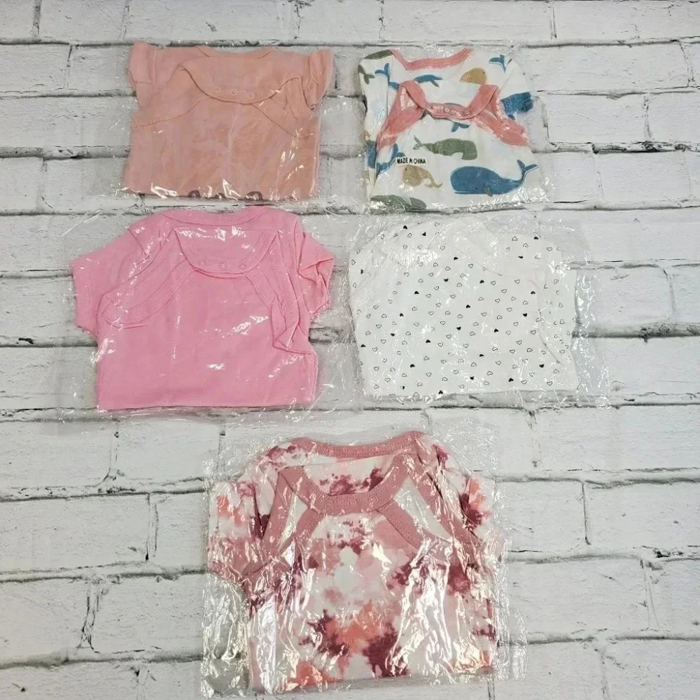 3m Girls Bodysuit set, 5pieces. Baby Girls Basic Bodysuits. Lot 1
